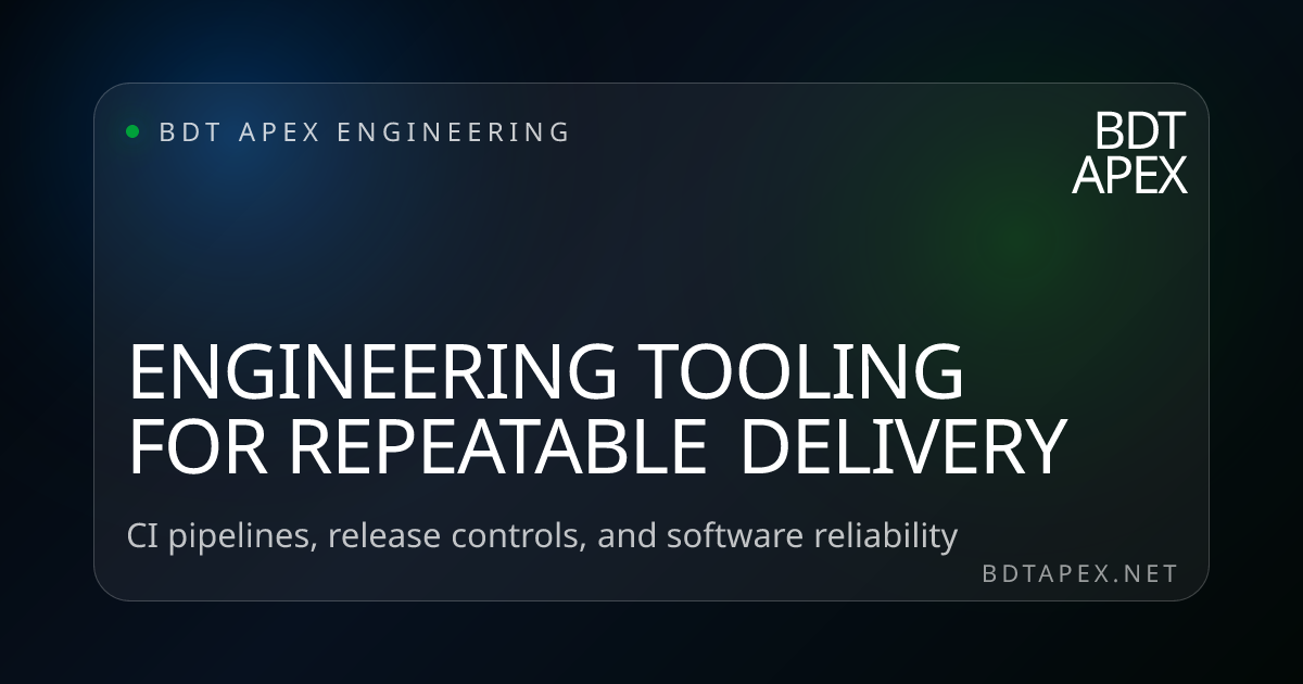 Generated workshop tooling image for a BDT Apex article about repeatability.